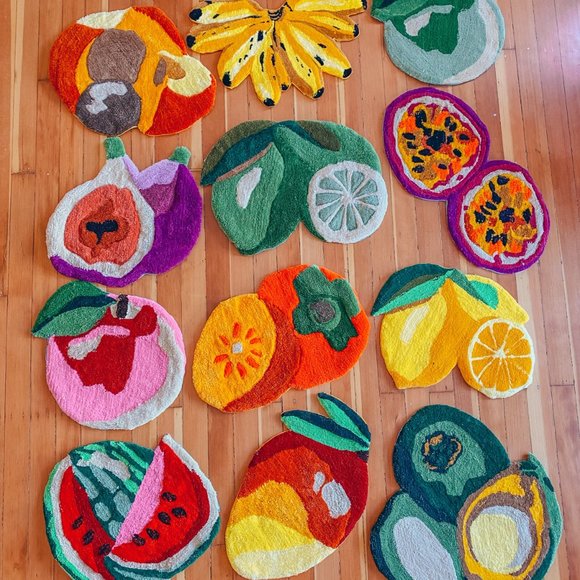 Watermelon Tufted Rug w/ Up-cycled Quilted Back, Handmade by Coco - Picture 4 of 5